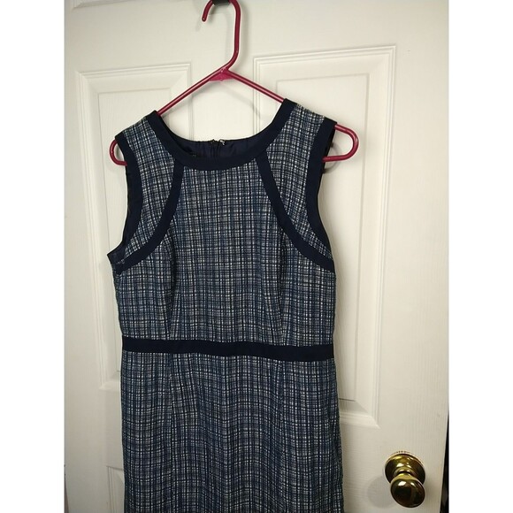 Talbots Woman 10 Navy Blue Linen Blend Tweed Sleeveless Dress Straight Prof Core - Picture 2 of 8